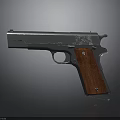 Classic Metallic Pistol With Shiny Finish And Wooden Grip Design