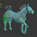 Blue Futuristic Metallic Mechanical Horse With Spikes And Detailed Joints