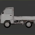 White Small Truck with Rusty Open Bed and Black Wheels in Vintage Style