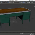 Sturdy Green Drawer Wooden Desk With Brown Top And Metal Handles