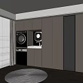 Modern Sleek Built-in Wardrobe Interior Design With Light Gray Cabinets And Laundry Appliances