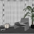 Contemporary Leisure Chair By Large Window With Palm Plant Round Stool Magazines And Mountain View
