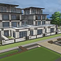 Modern Duplex Villa Exterior Design With Large Windows And Green Lawn