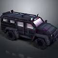 Pixel Art Military Vehicle Dark Colored Body with Large Tires and Roof Equipment