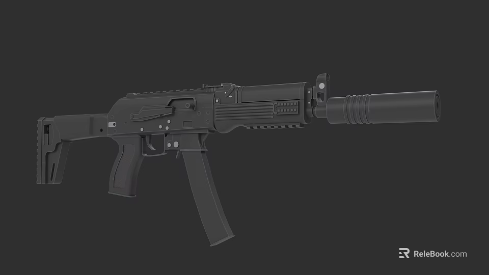 Modern Black Tactical Rifle With Ergonomic Grip Extended Barrel And Magazine 3d model 