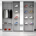 Modern Minimalist Metal Perforated Shoe Cabinet With Hanging Clothes Red Bags And Colorful Sneakers