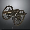 Vintage Cannon Antique Military Weapon with Wooden Wheels and Metal Barrel