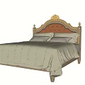 Vintage European Style Double Bed With Ornate Carved Upholstered Headboard And Wooden Frame