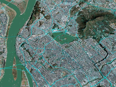 Aerial View Urban Planning Featuring River Road Network And Central Lake Area 3d model