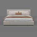 Modern Minimalist Double Bed with Upholstered Headboard White Brown Pillows and Blanket
