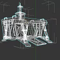 3D Model of Futuristic Black Structure with Blue Lighting and Tower Design