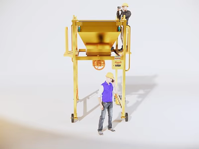 Yellow Industrial Machinery With Workers Inspecting And Operating On Site 3d model