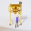 Yellow Industrial Machinery With Workers Inspecting And Operating On Site