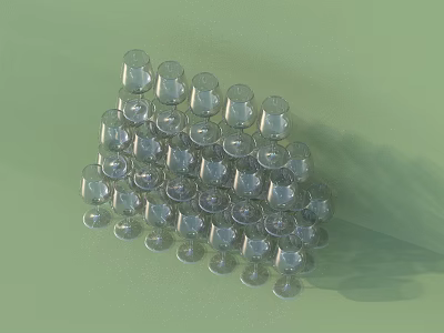 Transparent Wine Bottles And Glasses Stacked On Light Green Background With Shadow 3d model