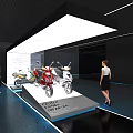 Modern Motorcycle Exhibition Space With Display Platform Bright Lighting And Visitors 3d model