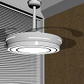 Ceiling Mounted White Air Conditioning Fan With Light And Window Blinds Wooden Wall
