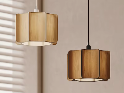 Two Modern Wooden Pendant Lights With Geometric Design And Soft Glow 3d model