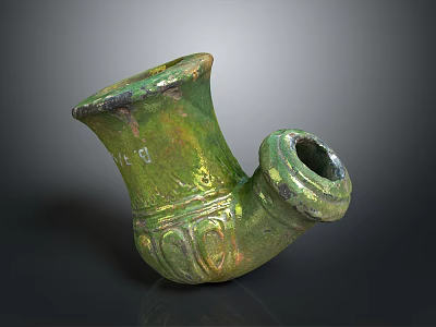 Ancient Green Hand Carved Sculpture With Glossy Texture And Curved Design Details 3d model