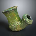 Ancient Green Hand Carved Sculpture With Glossy Texture And Curved Design Details
