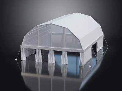 Large White Arch Structure Tent With Transparent Sides Curtains And Support Poles 3d model
