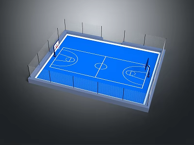 Indoor Basketball Court With Blue Floor Court Lines Hoops And Fencing 3d model