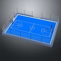 Indoor Basketball Court With Blue Floor Court Lines Hoops And Fencing