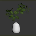 White Ceramic Vase With Lush Green Leaves In Modern Interior Decor Setup
