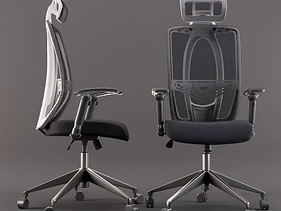 Modern Office Chair With Mesh Backrest Adjustable Armrests Black Seat Metal Base Wheels 3d model