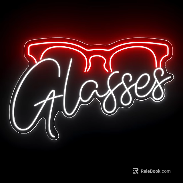 Illuminated Neon Glasses Sign Design With Glowing Outline And Black Background 3d model 