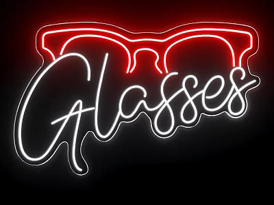 Illuminated Neon Glasses Sign Design With Glowing Outline And Black Background 3d model