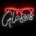 Illuminated Neon Glasses Sign Design With Glowing Outline And Black Background