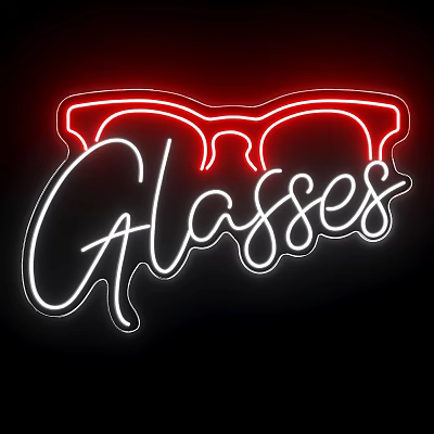 Illuminated Neon Glasses Sign Design With Glowing Outline And Black Background 3d model