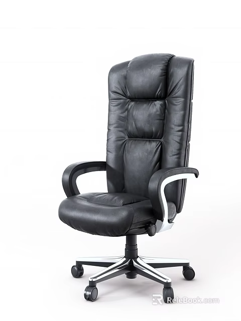 Ergonomic High Back Office Chair With Leather Upholstery Adjustable Armrests And Swivel Base 3d model 