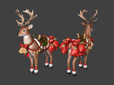 Festive Reindeer Decorated With Red Bows Bells And Christmas Presents 3d model