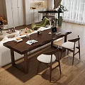 Modern Living Room Wooden Table And Chairs Set With Laptop Magazines And Decor