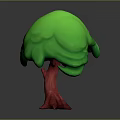 3D Rendered Tree With Green Fluffy Cloud Like Canopy And Red Trunk