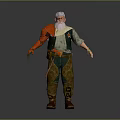 Bearded Elderly Character In Green Vest Red Arm Guard With Creature Companion