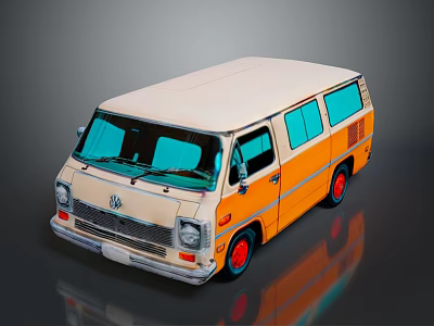 Vintage Cream And Orange Bus With Red Wheels And Classic Retro Styling 3d model