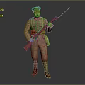 Detailed Game Movie Character In Brown Military Uniform Holding Rifle Standing Pose