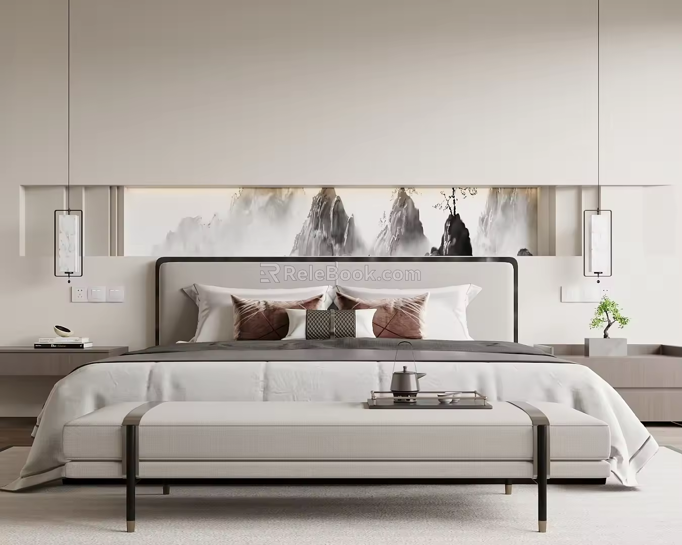 New Chinese Double Bed 3d model