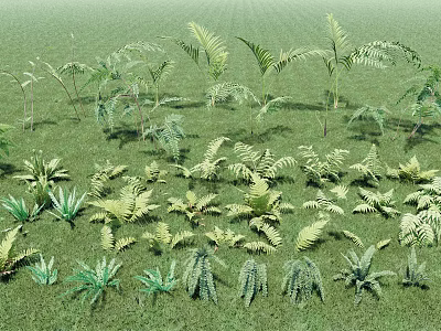 Lush Green Grass With Various Fern And Herbaceous Plants Boasting Diverse Leaf Structures 3d model