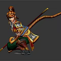 Mythical Warrior Character With Colorful Armor Red Staff And Green Pants