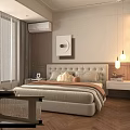 Cozy Modern Bedroom Featuring Soft Upholstered Headboard Bedside Tables Window Curtains and Wall Art