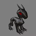 Black Mythical Creature with Pointed Ears Red Eyes and Curved Tail 3d model