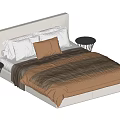 Double Bed With White Gray Headboard Brown Comforter And Black Side Tables 3d model
