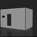White Industrial Equipment With Control Panel Warning Sign And Indicator Lights