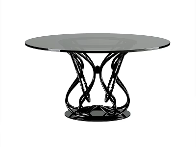 Black Round Dining Table With Unique Curved Intertwined Metal Leg Design 3d model