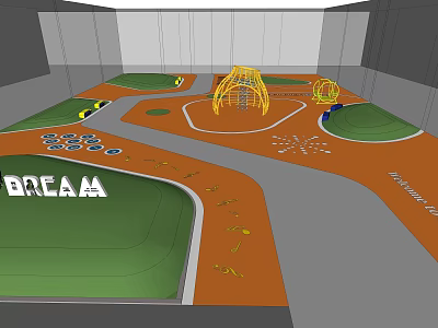 Plaza Landscape Featuring Green Lawns Orange Pathways Yellow Play Equipment And DREAM Sign Design 3d model