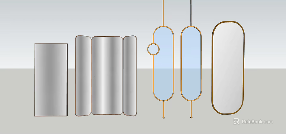 Modern Decorative Mirrors With Various Shapes Metal Frames And Elegant Designs 3d model