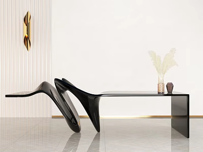 Modern Interior With Black Furniture Gold Wall Art And Plant Vase 3d model
